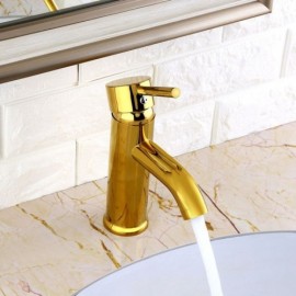 Modern Solid Brass Single Handle Lavatory Faucet In Gold
