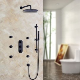 Shower Faucet With Hand Shower And 6 Jets In Plain Black