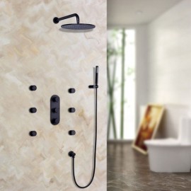 Shower Faucet With Hand Shower And 6 Jets In Plain Black