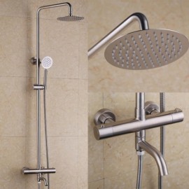 Thermostatic Stainless Steel Shower Faucet With Tub Spout Brushed Nickel