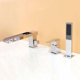 Contemporary Waterfall Bathtub Faucet With Hand Shower 3 Holes Installation Required