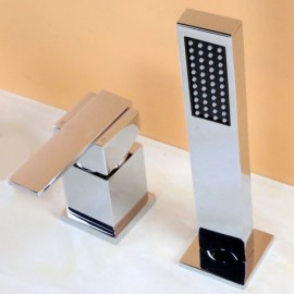 Contemporary Waterfall Bathtub Faucet With Hand Shower 3 Holes Installation Required