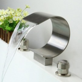 Brushed Nickel Bathtub Faucet With Spout 3 Installation Holes
