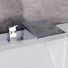 Modern Waterfall Bathtub Faucet In Polished Chrome Or Black