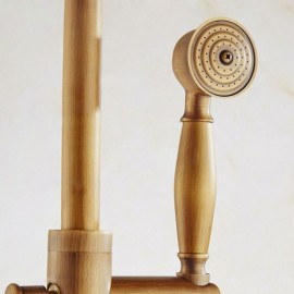 Antique Brass Freestanding Bath Mixer With Swivel Spout And Handshower