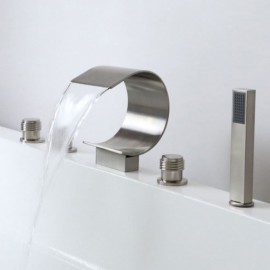 Waterfall Tub Faucet With Hand Shower In Brushed Nickel