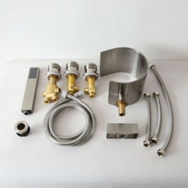 Waterfall Tub Faucet With Hand Shower In Brushed Nickel