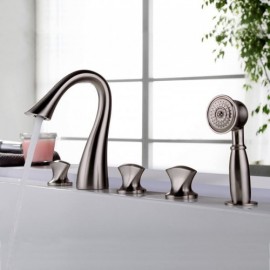 Brushed Nickel/Chrome Bathtub Faucet With Hand Shower