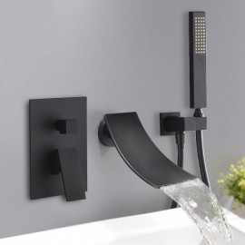 Modern Waterfall Shower Faucet And Hand Shower Chrome/Black Wall Mount