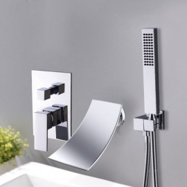 Modern Waterfall Shower Faucet And Hand Shower Chrome/Black Wall Mount