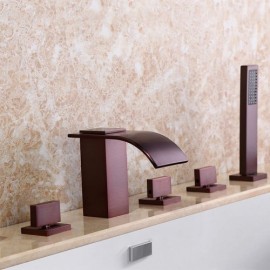 Solid Brass 5 Hole Waterfall Bathtub Faucet Oil Rubbed Bronze