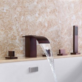 Solid Brass 5 Hole Waterfall Bathtub Faucet Oil Rubbed Bronze