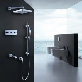 Recessed Chrome Shower Faucet With Bathtub Spout And Hand Shower For Bathroom