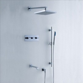 Recessed Chrome Shower Faucet With Bathtub Spout And Hand Shower For Bathroom