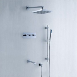 Recessed Chrome Shower Faucet With Bathtub Spout And Hand Shower For Bathroom