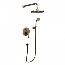 Shower Faucet With Recessed Hand Shower In Antique Brass For Bathroom