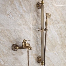 Shower Faucet With Wall-Mounted Antique Brass Faucets Retro Style