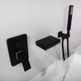 Bathtub Faucet With Chrome/Black Led Handshower Contemporary Wall Mounted