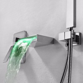 Bathtub Faucet With Chrome/Black Led Handshower Contemporary Wall Mounted