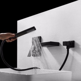 Bathtub Faucet With Chrome/Black Led Handshower Contemporary Wall Mounted