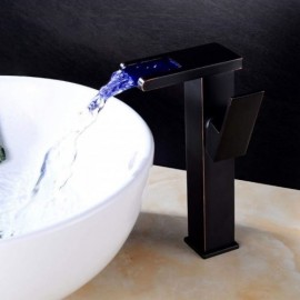 Modern Led Orb Black Waterfall Basin Faucet