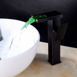 Modern Led Orb Black Waterfall Basin Faucet
