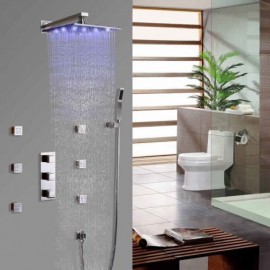 Luxurious Led Shower Faucet With Hand Shower And 6 Outlets In Brushed Nickel
