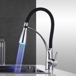 Single Handle Led Kitchen Faucet With Pull Out Sprayer Chrome And Black