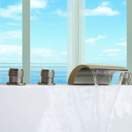 Bathtub Mixer With Led Hand Shower In Casade Brass 3 Brushed Handles For Bathroom