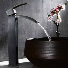 Black Orb Solid Brass Waterfall Single Spout Lavatory Faucet Tall Style