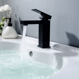 Square Black/Chrome Single Mount Basin Faucet For Bathroom