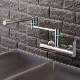 Wall-Mounted Foldable Kitchen Faucet In 304 Stainless Steel In Brushed Nickel