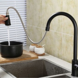 High Arc Black/White Pull Down Kitchen Faucet With Dual Function