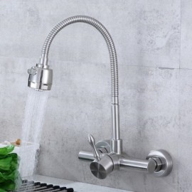Wall Mount Stainless Steel Kitchen Faucet Brushed Nickel With Dual Function Sprayer