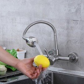Wall Mount Stainless Steel Kitchen Faucet Brushed Nickel With Dual Function Sprayer