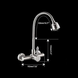 Wall Mount Stainless Steel Kitchen Faucet Brushed Nickel With Dual Function Sprayer