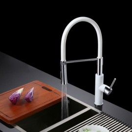 Sleek Black/White Pull-Down Spout Kitchen Faucet In Solid Brass Single Handle