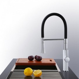Sleek Black/White Pull-Down Spout Kitchen Faucet In Solid Brass Single Handle