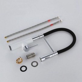 Sleek Black/White Pull-Down Spout Kitchen Faucet In Solid Brass Single Handle