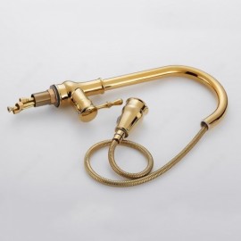 Single Handle Solid Brass Pull-Down Spout Kitchen Faucet Gold