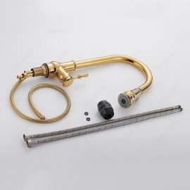 Single Handle Solid Brass Pull-Down Spout Kitchen Faucet Gold