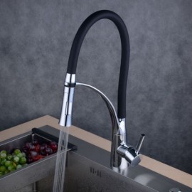 Chrome Brass Kitchen Faucet With Pull Down Spout Black And Chrome