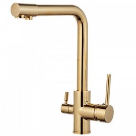 Gold Polished Solid Brass Double Handle Kitchen Faucet