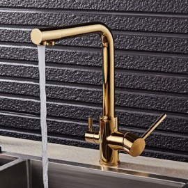 Gold Polished Solid Brass Double Handle Kitchen Faucet