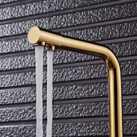 Gold Polished Solid Brass Double Handle Kitchen Faucet