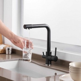 Single Hole Two Handle Kitchen Faucet With Water Filtering Antique Black