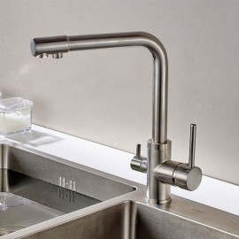 Single Hole Double Handle Kitchen Faucet In Brushed Nickel