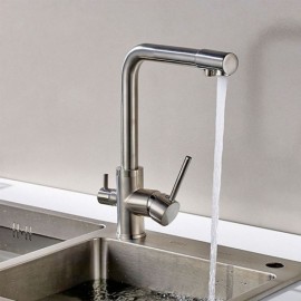 Single Hole Double Handle Kitchen Faucet In Brushed Nickel