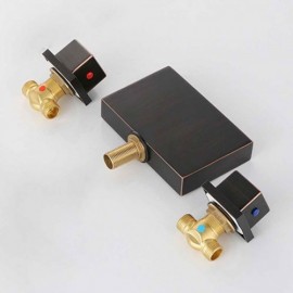 Orb Antique Black Two-Handle Solid Brass Wall-Mount Waterfall Lavatory Faucet