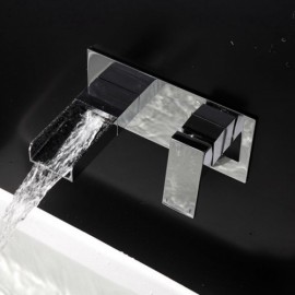 Contemporary Waterfall Wall Mount Sink Faucet In Chrome Brass